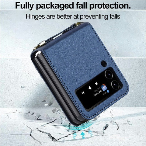 LC.IMEEKE L1 for Samsung Galaxy Z Flip4 5G Case Leather+PC Phone Cover with Straps Card Slots