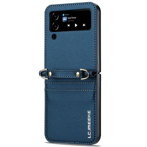 LC.IMEEKE L1 for Samsung Galaxy Z Flip4 5G Case Leather+PC Phone Cover with Straps Card Slots