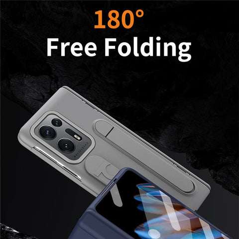 For Oppo Find N2 5G Case Kickstand Wristband PC Phone Cover with Tempered Glass Film