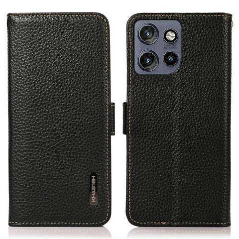 KHAZNEH For Motorola Edge 50 5G Phone Case Genuine Cow Leather Cover RFID Blocking