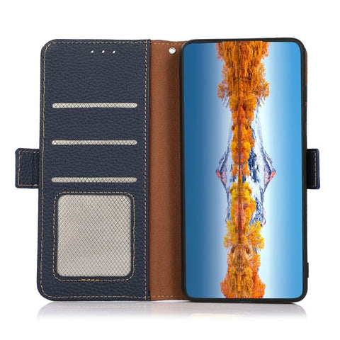 KHAZNEH For Motorola Edge 50 5G Phone Case Genuine Cow Leather Cover RFID Blocking