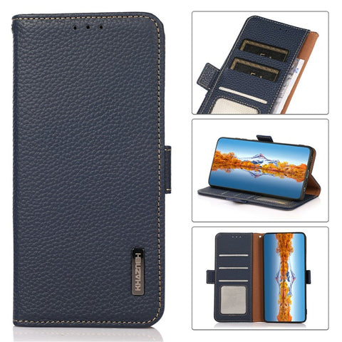 KHAZNEH For Motorola Edge 50 5G Phone Case Genuine Cow Leather Cover RFID Blocking
