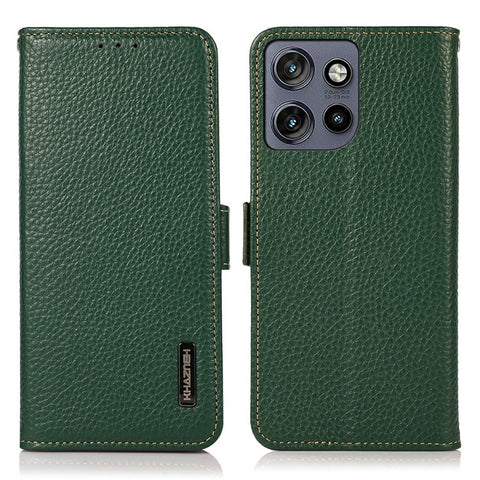 KHAZNEH For Motorola Edge 50 5G Phone Case Genuine Cow Leather Cover RFID Blocking