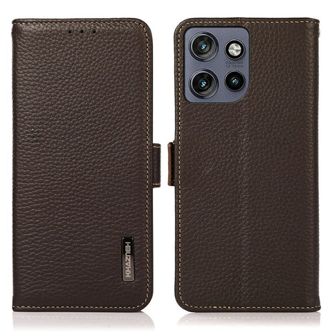 KHAZNEH For Motorola Edge 50 5G Phone Case Genuine Cow Leather Cover RFID Blocking