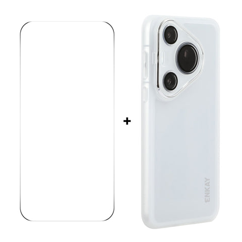 For Huawei Pura 70 ENKAY HAT PRINCE Case Matte TPU Phone Cover with Lens Film + 9H Glass Protector