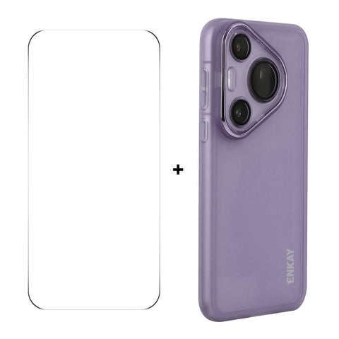 For Huawei Pura 70 ENKAY HAT PRINCE Case Matte TPU Phone Cover with Lens Film + 9H Glass Protector