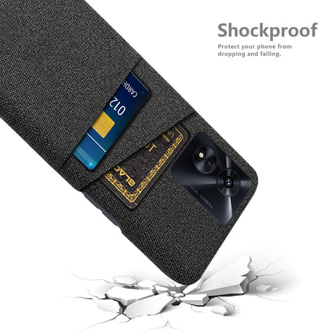 For Oppo A97 5G Scratch Proof Cloth Texture Phone Case Dual Card Slots Design PC Protective Cover