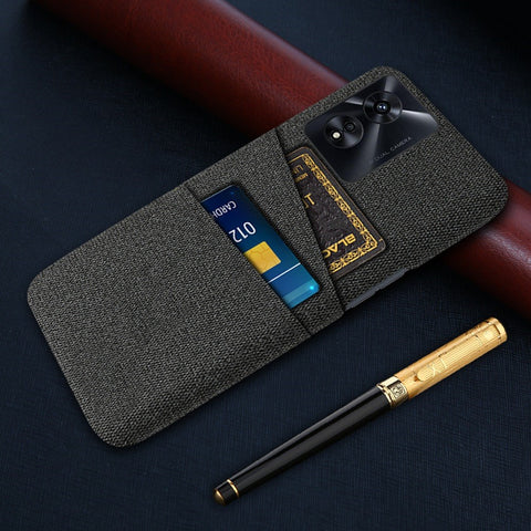 For Oppo A97 5G Scratch Proof Cloth Texture Phone Case Dual Card Slots Design PC Protective Cover