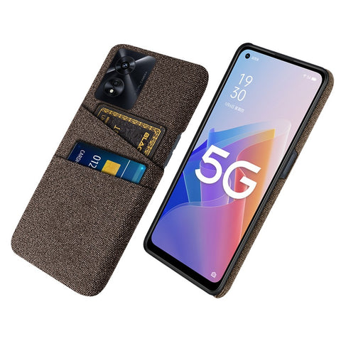 For Oppo A97 5G Scratch Proof Cloth Texture Phone Case Dual Card Slots Design PC Protective Cover