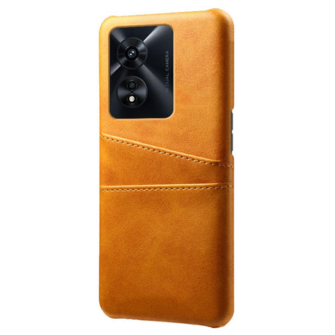 For Oppo A97 5G Protective Phone Case with Dual Card Slots Anti-fall PU Leather Coated Hard PC Back Cover Shell