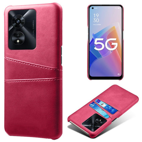 For Oppo A97 5G Protective Phone Case with Dual Card Slots Anti-fall PU Leather Coated Hard PC Back Cover Shell