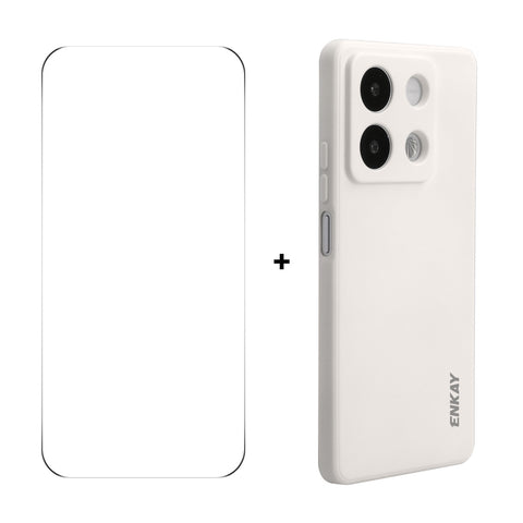 ENKAY HAT PRINCE For Xiaomi Redmi Note 13R Pro 5G   Silicone Case Straight Edge Phone Cover + 9H Glass Protector