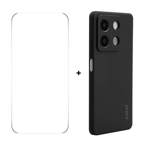 ENKAY HAT PRINCE For Xiaomi Redmi Note 13R Pro 5G   Silicone Case Straight Edge Phone Cover + 9H Glass Protector