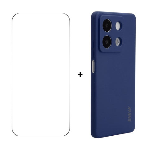 ENKAY HAT PRINCE For Xiaomi Redmi Note 13R Pro 5G   Silicone Case Straight Edge Phone Cover + 9H Glass Protector