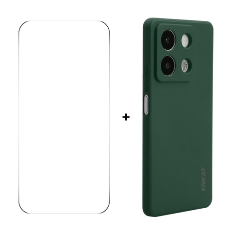 ENKAY HAT PRINCE For Xiaomi Redmi Note 13R Pro 5G   Silicone Case Straight Edge Phone Cover + 9H Glass Protector
