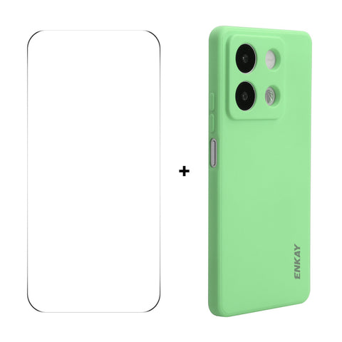 ENKAY HAT PRINCE For Xiaomi Redmi Note 13R Pro 5G   Silicone Case Straight Edge Phone Cover + 9H Glass Protector