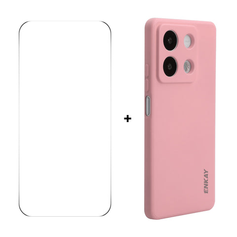 ENKAY HAT PRINCE For Xiaomi Redmi Note 13R Pro 5G   Silicone Case Straight Edge Phone Cover + 9H Glass Protector