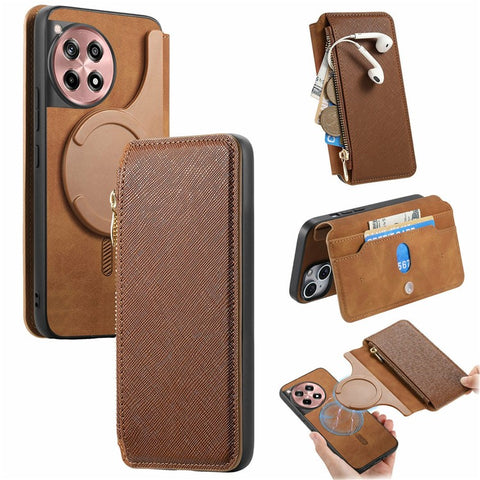 For OnePlus Ace 3 5G / 12R 5G Case Cross Texture Leather Detachable Magnetic Phone Cover