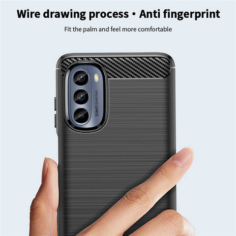 MOFI JK TPU Series-1 for Motorola Moto G62 5G Anti-scratch Brushed Surface Soft TPU Drop-proof Case Carbon Fiber Phone Shell
