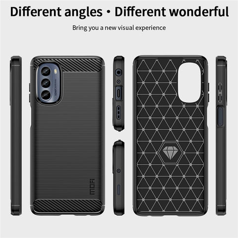 MOFI JK TPU Series-1 for Motorola Moto G62 5G Anti-scratch Brushed Surface Soft TPU Drop-proof Case Carbon Fiber Phone Shell