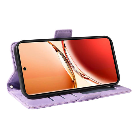ENKAY For Oppo Reno12 F 4G Wallet Case  Imprint PU Leather Phone Stand Cover with Tempered Glass