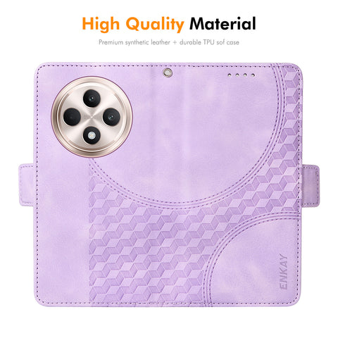 ENKAY For Oppo Reno12 F 4G Wallet Case  Imprint PU Leather Phone Stand Cover with Tempered Glass