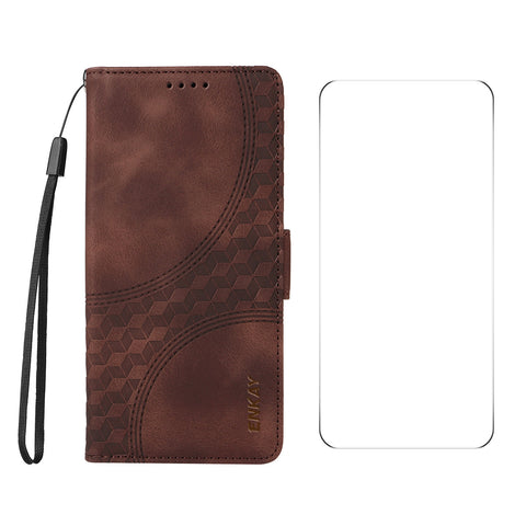 ENKAY For Oppo Reno12 F 4G Wallet Case  Imprint PU Leather Phone Stand Cover with Tempered Glass