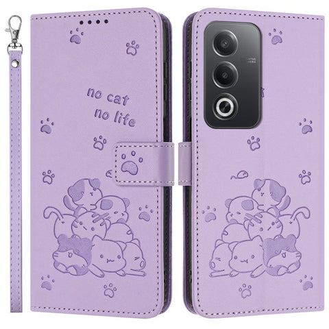 Leather Case for Oppo A80 5G / K12x 5G (India) / A3 Pro (Global) 5G / A3 Pro (India) 5G Cats Imprint Leather Wallet Phone Cover with Strap