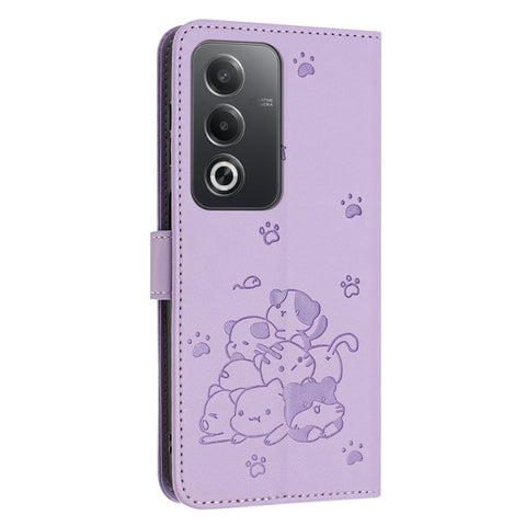 Leather Case for Oppo A80 5G / K12x 5G (India) / A3 Pro (Global) 5G / A3 Pro (India) 5G Cats Imprint Leather Wallet Phone Cover with Strap