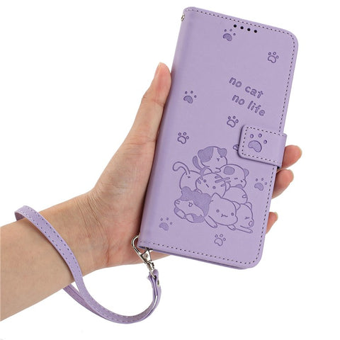 Leather Case for Oppo A80 5G / K12x 5G (India) / A3 Pro (Global) 5G / A3 Pro (India) 5G Cats Imprint Leather Wallet Phone Cover with Strap