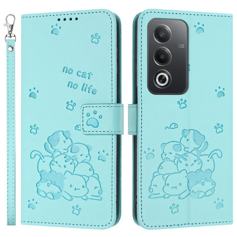 Leather Case for Oppo A80 5G / K12x 5G (India) / A3 Pro (Global) 5G / A3 Pro (India) 5G Cats Imprint Leather Wallet Phone Cover with Strap