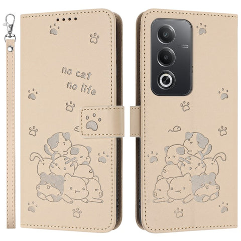 Leather Case for Oppo A80 5G / K12x 5G (India) / A3 Pro (Global) 5G / A3 Pro (India) 5G Cats Imprint Leather Wallet Phone Cover with Strap