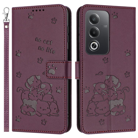 Leather Case for Oppo A80 5G / K12x 5G (India) / A3 Pro (Global) 5G / A3 Pro (India) 5G Cats Imprint Leather Wallet Phone Cover with Strap