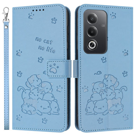 Leather Case for Oppo A80 5G / K12x 5G (India) / A3 Pro (Global) 5G / A3 Pro (India) 5G Cats Imprint Leather Wallet Phone Cover with Strap
