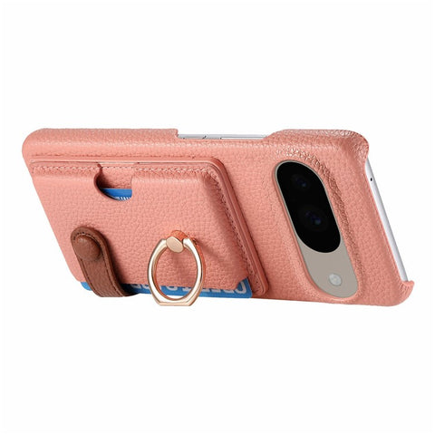 For Google Pixel 9 / 9 Pro Case Ring Holder Kickstand Card Slot Leather Phone Back Cover
