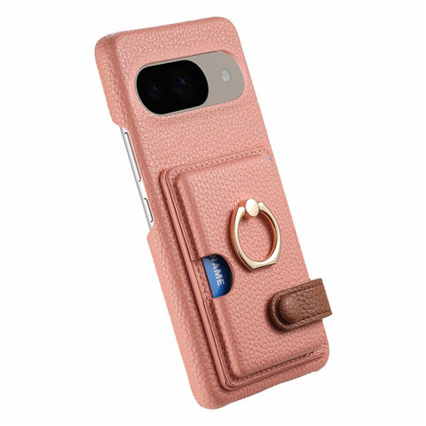 For Google Pixel 9 / 9 Pro Case Ring Holder Kickstand Card Slot Leather Phone Back Cover