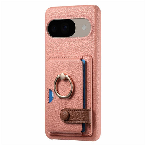 For Google Pixel 9 / 9 Pro Case Ring Holder Kickstand Card Slot Leather Phone Back Cover