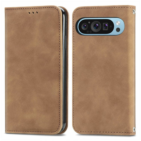 For Google Pixel 10 Pro / Pixel 10 / Pixel 9 Pro / Pixel 9 Case Skin Touch Feeling Card Slot Leather Phone Cover Stand Magnetic Absorption