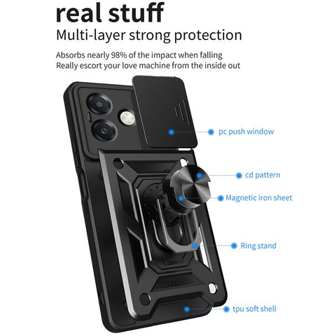 For Oppo A40 5G / A40 4G / A60 5G / A3x 5G (India) / A3x 4G Case with Slide Camera Lid PC+TPU Kickstand Phone Cover