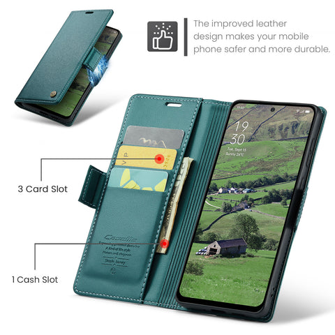 CASEME For Oppo Reno12 5G (Global) Leather Case  023 RFID Blocking 3 Card Slot Mobile Cover