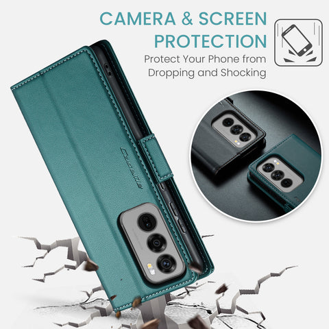 CASEME For Oppo Reno12 5G (Global) Leather Case  023 RFID Blocking 3 Card Slot Mobile Cover