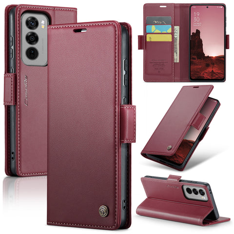 CASEME For Oppo Reno12 5G (Global) Leather Case  023 RFID Blocking 3 Card Slot Mobile Cover
