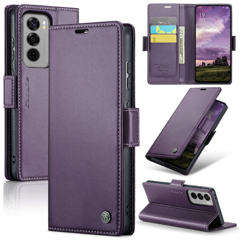 CASEME For Oppo Reno12 5G (Global) Leather Case  023 RFID Blocking 3 Card Slot Mobile Cover