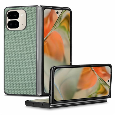 For Google Pixel 9 Pro Fold 5G Case Carbon Fiber Texture PU Leather Coated PC Folding Phone Cover