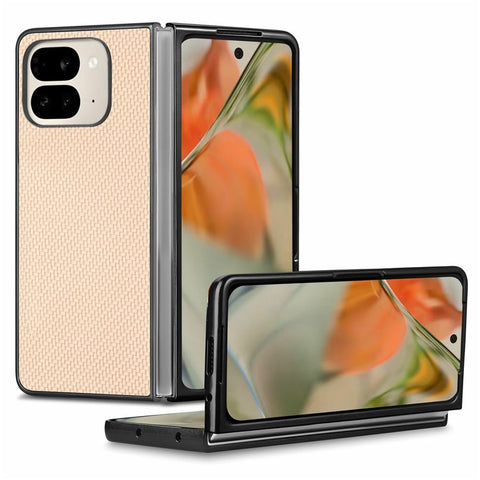 For Google Pixel 9 Pro Fold 5G Case Carbon Fiber Texture PU Leather Coated PC Folding Phone Cover