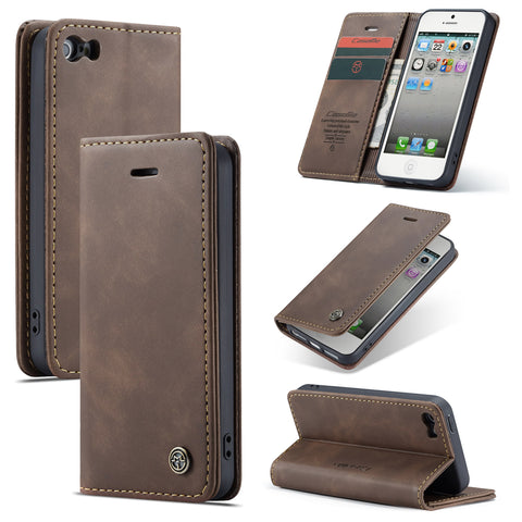 CASEME For iPhone 5s / iPhone SE (1st generation) / iPhone 5 Case  013 Series Card Holder Stand Leather Phone Cover