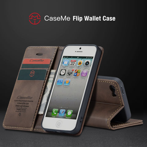 CASEME For iPhone 5s / iPhone SE (1st generation) / iPhone 5 Case  013 Series Card Holder Stand Leather Phone Cover