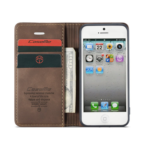 CASEME For iPhone 5s / iPhone SE (1st generation) / iPhone 5 Case  013 Series Card Holder Stand Leather Phone Cover