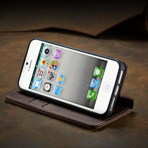 CASEME For iPhone 5s / iPhone SE (1st generation) / iPhone 5 Case  013 Series Card Holder Stand Leather Phone Cover