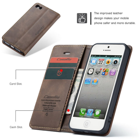 CASEME For iPhone 5s / iPhone SE (1st generation) / iPhone 5 Case  013 Series Card Holder Stand Leather Phone Cover